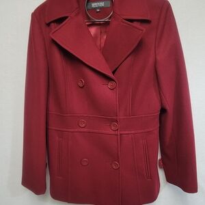 Kenneth Cole Reaction Womens Size 10 Burgandy Wool Blend Pea Coat Size 10